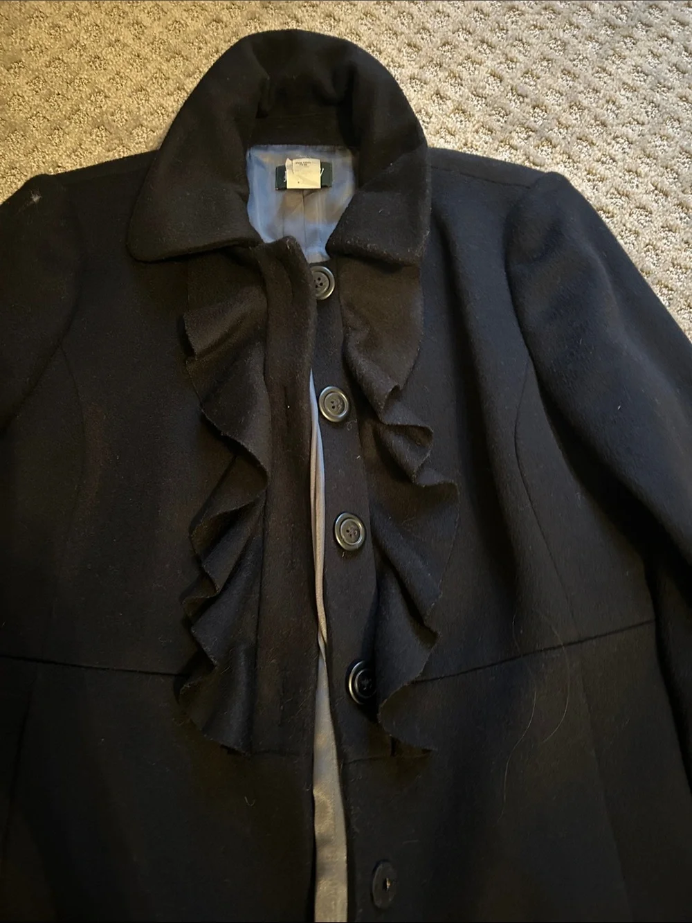 J. Crew Black Ruffle-Front Wool Peacoat - Picture 2 of 3